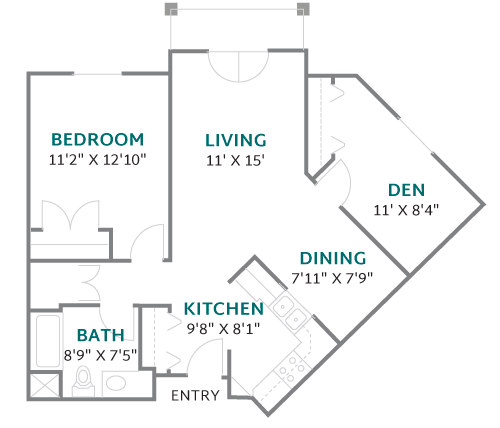 One Bedroom + Den Apartment Floorplan